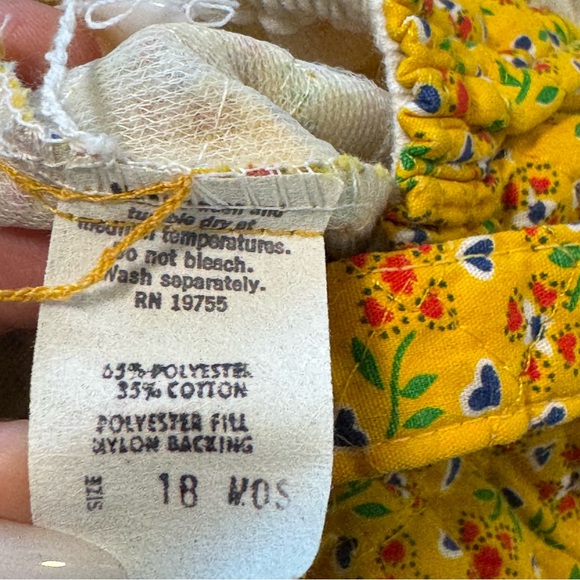 Quilted Vintage Baby Overalls 18mo yellow - Picture 9 of 9